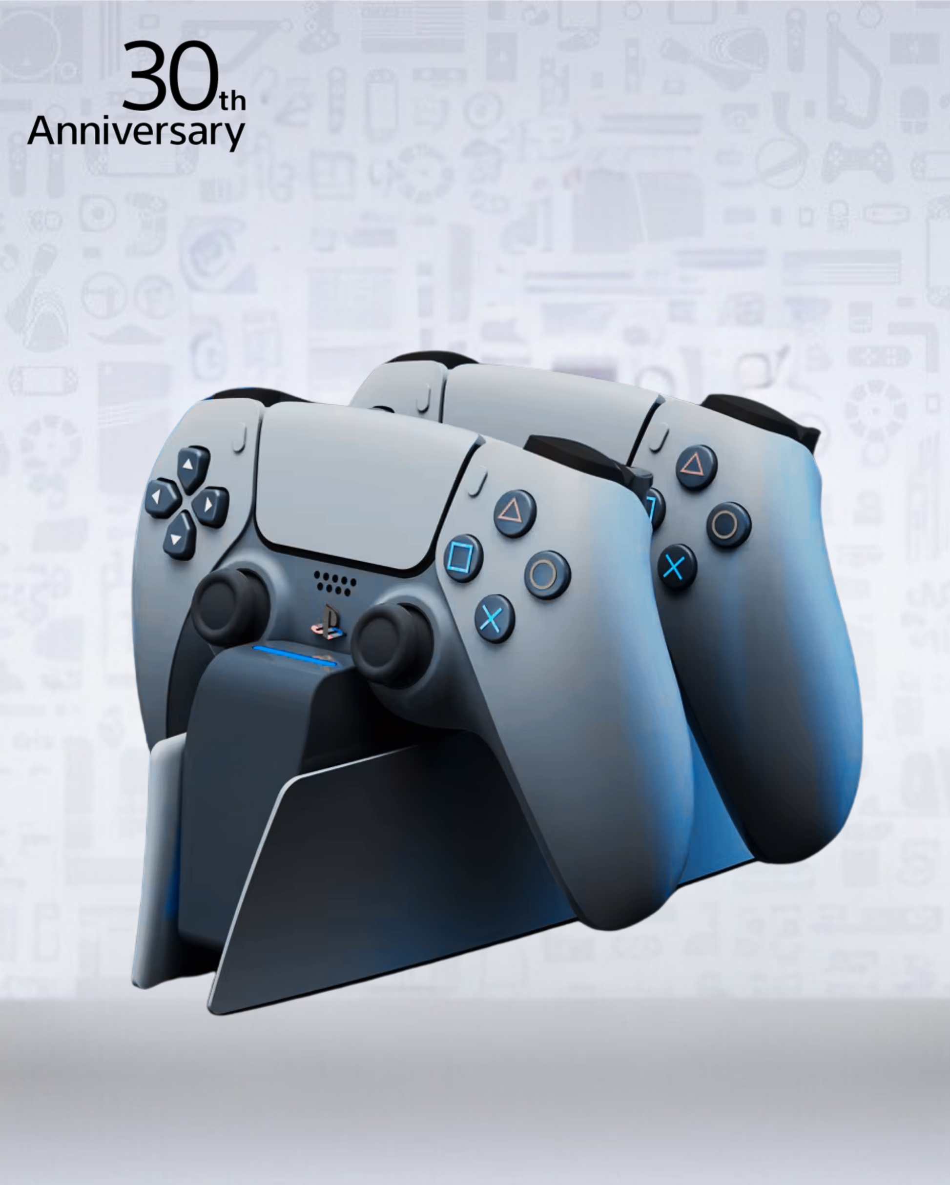 Station de Charge Compatible Manettes PS5™ – Édition 30e Anniversaire | Chargeur Double Rapide avec Indicateur LED – Support Design Rétro pour Gamers