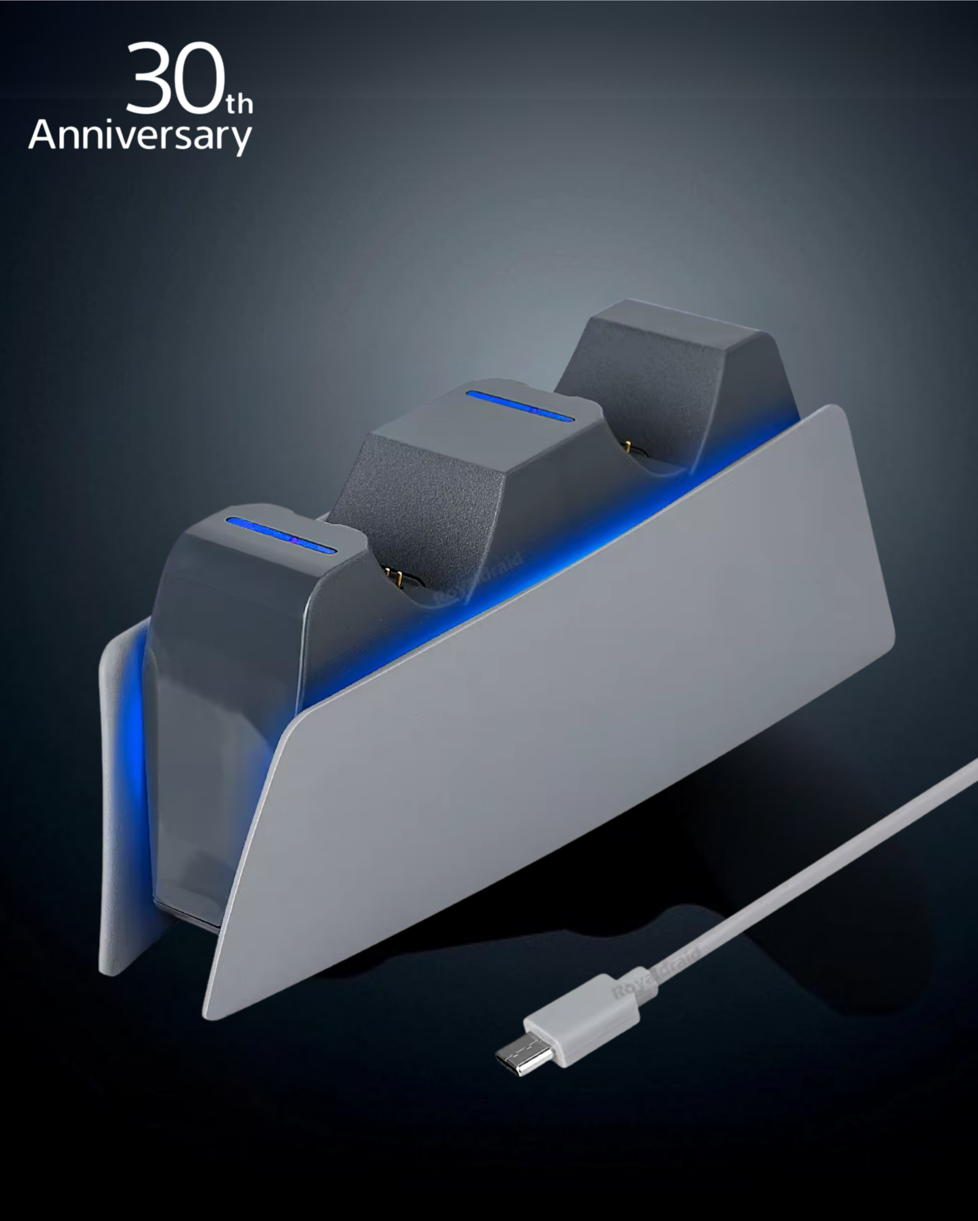 Station de Charge Compatible Manettes PS5™ – Édition 30e Anniversaire | Chargeur Double Rapide avec Indicateur LED – Support Design Rétro pour Gamers