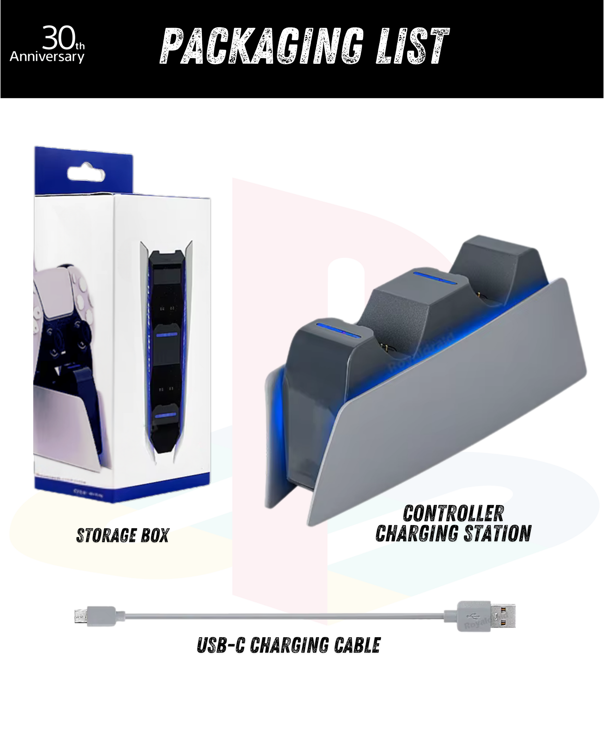 Station de Charge Compatible Manettes PS5™ – Édition 30e Anniversaire | Chargeur Double Rapide avec Indicateur LED – Support Design Rétro pour Gamers
